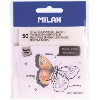 Bloc de Notas Adhesivas Transparentes Milan 76x76mm 50 Hojas Translúcidas Removibles