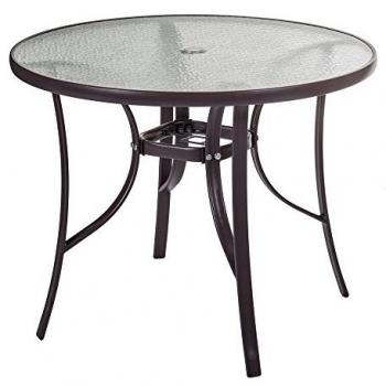 Mesa de Comedor Neila Redonda de Acero y Cristal Marrón Ø90 x 72 cm