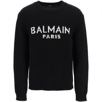 Balmain Men's Crew-Neck Wool Sweater in Black, Size Small, BH1KD000KC88 Color EAB