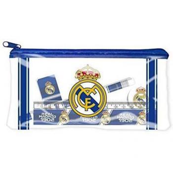 Real Madrid Portatodo con Material Escolar Estuches portaflautas, Unisex niños, Blanco, Estándar