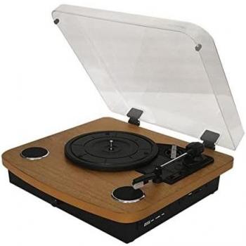Denver VPL-230LW Tocadiscos Semiautomático de Vinilo con Altavoces Integrados, Color Negro y Acabado en Madera