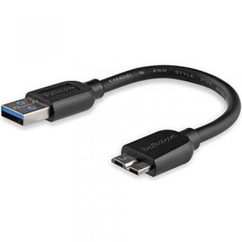 StarTech.com 15cm 6in Short Slim USB 3.0 A to Micro B Cable M/M - Mobile Charge Sync USB 3.0 Micro B Cable for Smartphones and Tablets