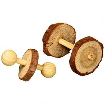 2 x Wooden Dumbell Chew Toys by Trixie, 9cm x 4.5cm Each. For Rabbit Guinea Pigs Ferret Rat