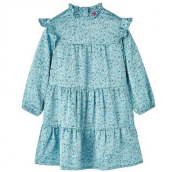Vestido Infantil de Manga Larga Azul con Escote Redondo y Cremallera 92