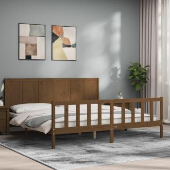 Estructura de cama y cabecero de madera maciza marrón miel 200x200 cm