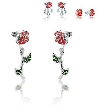 Disney Couture Kingdom Princess Beauty & the Beast Encantada Pendientes de rosa
