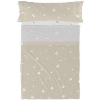 Juego de Sábanas Beige Little Star para Cama de 80/90, 2 Piezas, 100% Algodón, Calidad de 150