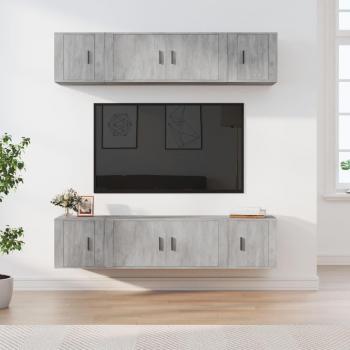 Set de Muebles para TV 6 Piezas en Color Gris Cemento de Madera Contrachapada