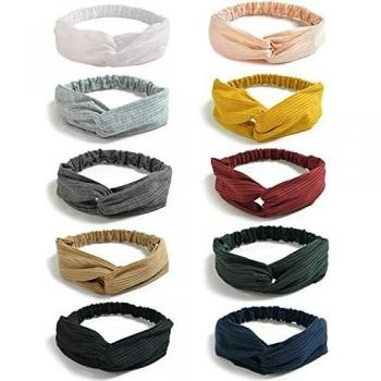 DRESHOW 10 Piezas Boho Mujer Diademas Flor Vintage Impreso Criss Cross Anudado Elástico Banda para el Cabello Band Accesorios de Pelo Yoga Cabeza Wraps Diademas para Mujeres