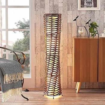 Lámpara de pie decorativa Lindby Joas, moderna, marrón, hecha de papel, para salón y comedor, 2 llamas, E27