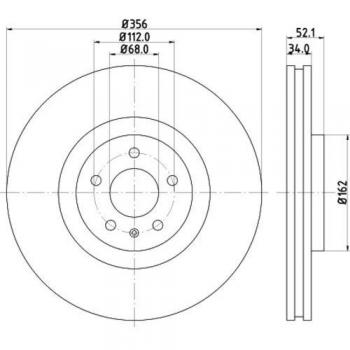 Hella Pagid Vented Brake Disc Set, Coated Surface, Front Axle, 356mm Diameter, 5x112 Bolt Pattern