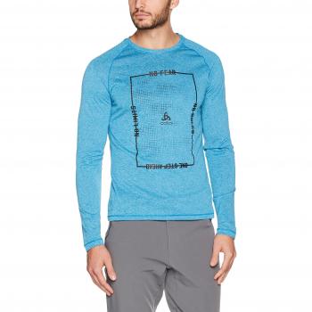 Odlo L/S Aion Camisetas, Otoño-Invierno, Hombre, Color Mykonos Blue Melange with Train Print FW17, tamaño Small