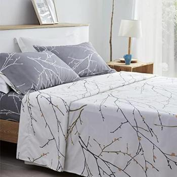 Bedsure Sabanas Cama 90 Estampada - Juego Sábanas 90x190 3 Piezas con Bajera 90x200 Ajustable, Encimera y 1 Funda de Almohada 50x80cm, Gris