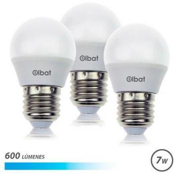 Elbat Pack 3 Bombillas LED - 7W - 600 Lúmenes - Luz Fría 6500K - Casquillo E27 - Ángulo de Haz 220° - Dimensiones 45x78mm