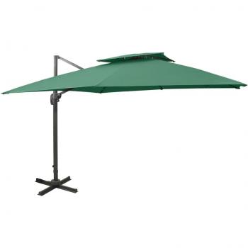 Sombrilla voladiza con doble techo verde 300x300 cm
