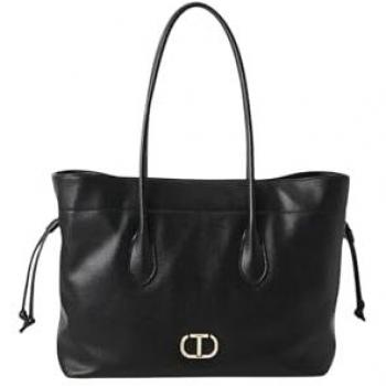 Convertible Black Leather Tote Bag with Magnetic Closure - One Size