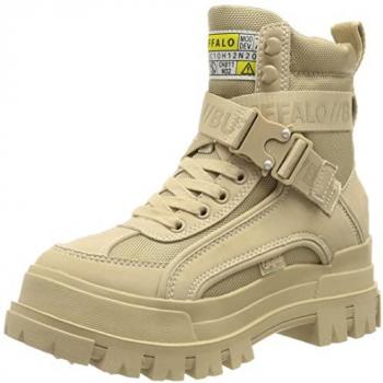 Botines de mujer Buffalo con plataforma y detalle de hebilla, modelo ASPHA COM1, color beige