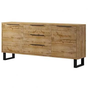 Aparador moderno 2 puertas 3 cajones madera y metal, 200 cm wotan eichefarben/schwarz