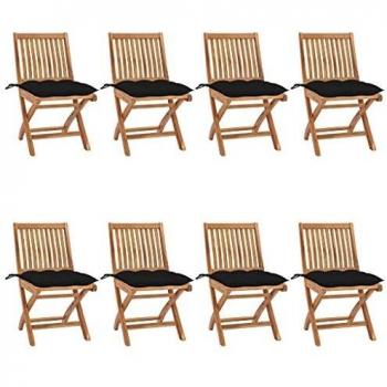 Folding Garden Chairs with Cushions 8 pcs Solid Teak Wood
