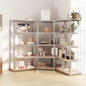 vidaXL 5-Layer Heavy-duty Shelves 3 pcs Silver Steel & Engineered Wood