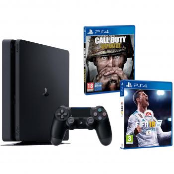 PS4 Slim 1Tb Negra Playstation 4 Consola - Pack 2 Juegos - FIFA 18 + Call of Duty WW2