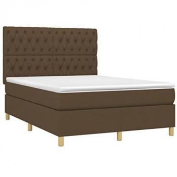 Cama box spring colchón luces LED tela marrón oscuro 140x190 cm
