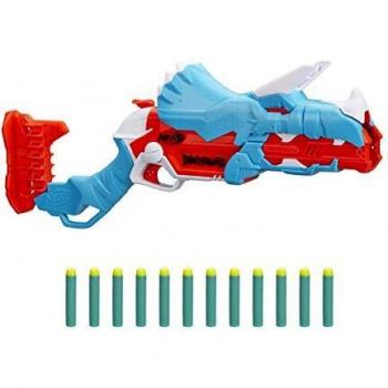 Nerf DinoSquad Tricera-blast Blaster, Break-Open 3-Dart Loading, 12 Nerf Darts, Dart Storage, Triceratops Dinosaur Design 6.4 x 54.6 x 24.1 cm, Multicolor,F0803EU4