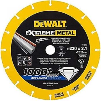 DEWALT DT40255-QZ DT40255-QZ-Disco de Corte con Borde diamantado Extreme Metal 230x1.5x22.3 mm, Amarillo/Negro