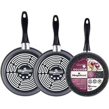 Magefesa Gransasso Set de 3 Sartenes Antiadherentes de Piedra (24-26-28 cm) para Inducción, Vitrocerámica y Gas, Libre de PFOA, Acero Vitrificado