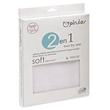 Pirulos Sábana Bajera Protectora Impermeable para Cuna de Bebé de 60x120 cm/Sábana Bajera Ajustable + Protector Impermeable, Color Blanco