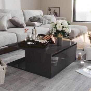 Mesa de centro gris pulido 80x80x31 cm madera multicapa y aglomerado brillante