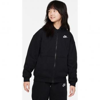 Nike Girls' Oversized Fleece Full Zip Hoodie - Black