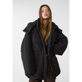 Stradivarius Oversized Multi-Pocket Black Puffer Parka M
