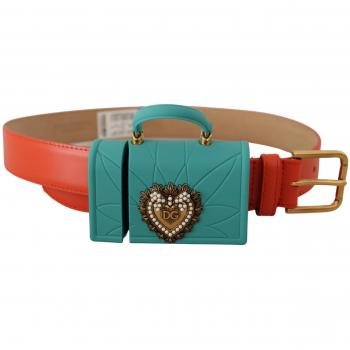 Dolce & Gabbana Orange Leather Devotion Heart Micro Bag Headphones Belt - 70 cm / 28 Inches