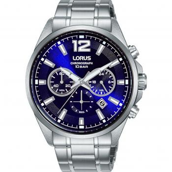 Reloj Hombre Lorus RT383JX9 - Reloj analógico de cuarzo, caja de acero inoxidable, correa de piel negra, resistencia al agua hasta 50 metros, esfera plateada con marcadores en relieve y man