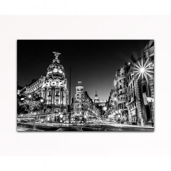 Su bilder24. de – gran via Madrid España Calle Negro/Blanco Sobre Lienzo con bastidor, imagen XXL de pared. Alta calidad, fabricado en Alemania., blau gelb weiß grün rot orange braun schwarz rosa, 60 x 80