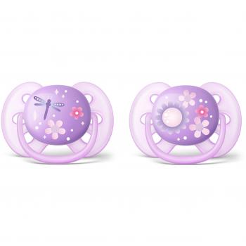 Philips Avent SCF227/22 - Pack de dos chupetes ultra suaves y flexibles, decorados, 6-18 meses, niña