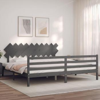 Estructura de cama con cabecero de madera maciza gris 200x200cm vidaXL