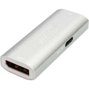 Repetidor de señales Digitus DS-55524, extensor audio/video DisplayPort Activo, soporte para 8K a 30Hz y 4K a 120Hz/60Hz hasta 30 metros, color plata