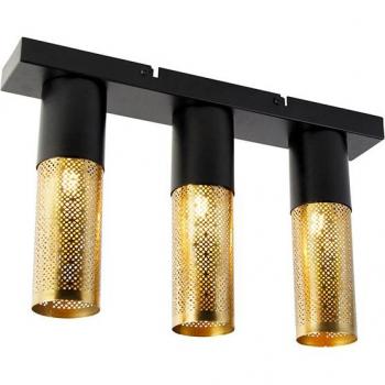 Plafón industrial oblongo negro y dorado de 3 luces Raspi
