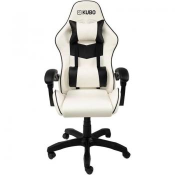 Silla Gaming Ergonómica Kubo con Reposacabezas Ajustable, Reclinable y Giro 360º en Blanco/Negro