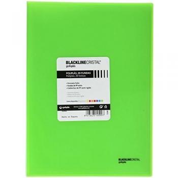 Grafoplás 1451820. Carpeta de 20 fundas, tamaño folio, tapas Polipropileno, color verde. Poliplás Blackline Cristal