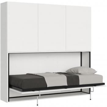 Cama abatible horizontal blanca Bounto 85x185 cm con almacenamiento y librería, sin colchón