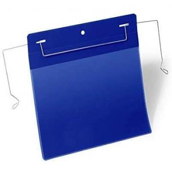 Tasca de Documentos A5 Horizontal con Gancho de Alambre - Paquete de 50 Piezas, Color Azul