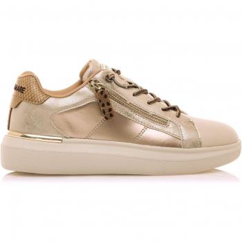 Zapatillas Deportivas de Mujer Mariamare con Detalle Metalizado y Cremallera, Cordones, Color Dorado, Altura de 3 a 5 cm