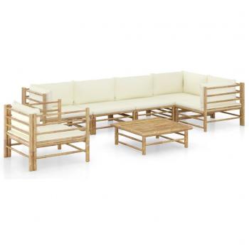 7-Piece Bamboo Garden Lounge Set with Cream White Cushions