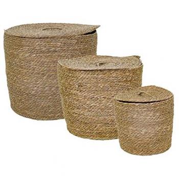 Cestas de Almacenaje Decorativas Marrón de Espadaña - Set de 3 Unidades (40x40x45cm y 40x44x44cm)