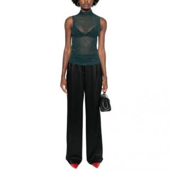 PINKO Sheer Green Sleeveless Top with Strass - Size S