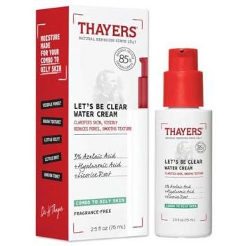 Crema Facial a Base de Agua Let's be Clear Thayers - Hidratante con Ácido Azelaico y Ácido Hialurónico - Cuidado de la Piel Mixta a Grasa - 75 ml