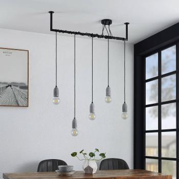 Lámpara colgante Lindby Doravio de estilo industrial en negro, hecha de metal y hormigón, con 5 casquillos E27, ideal para salón y comedor